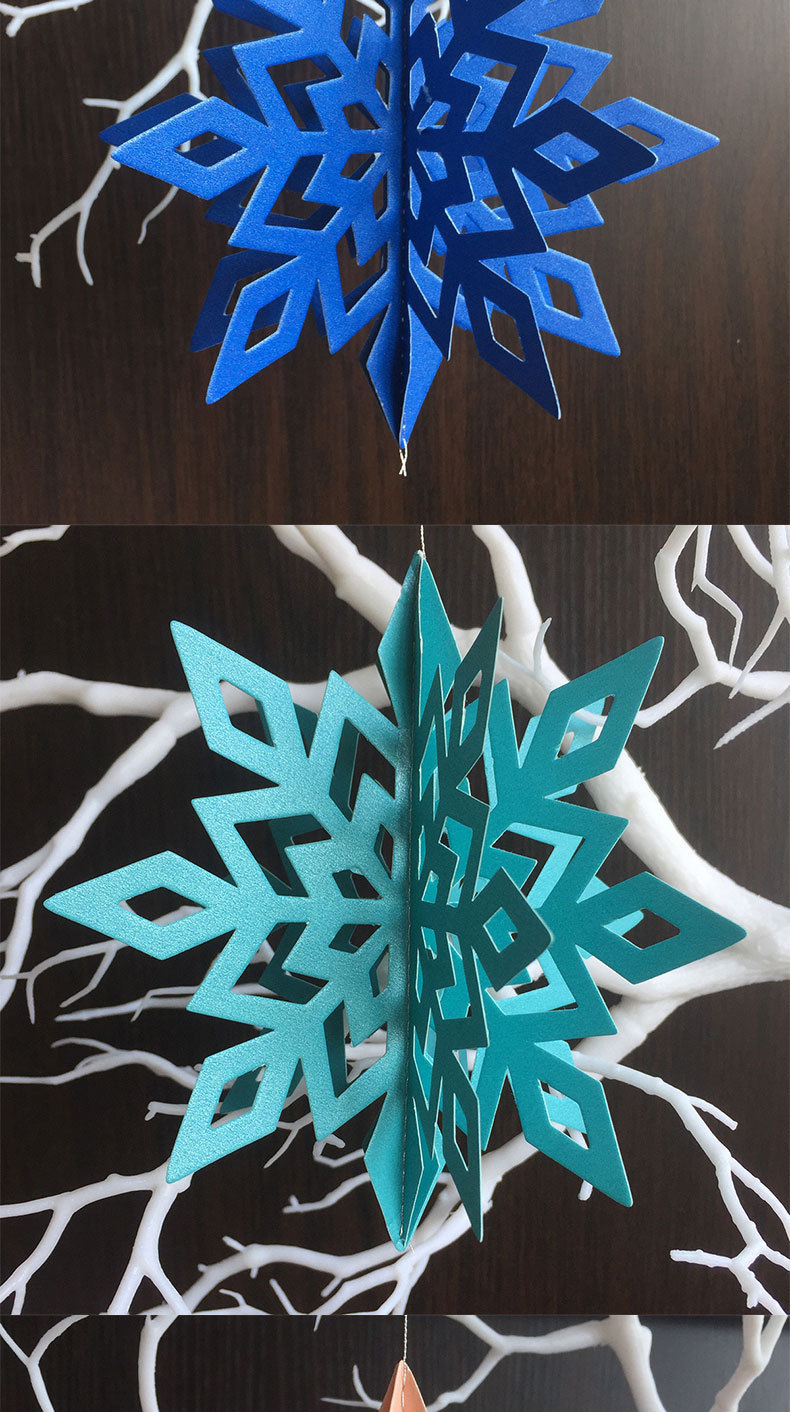 卡纸立体雪花片挂饰6件套装 新年圣诞节派对装饰布置用品