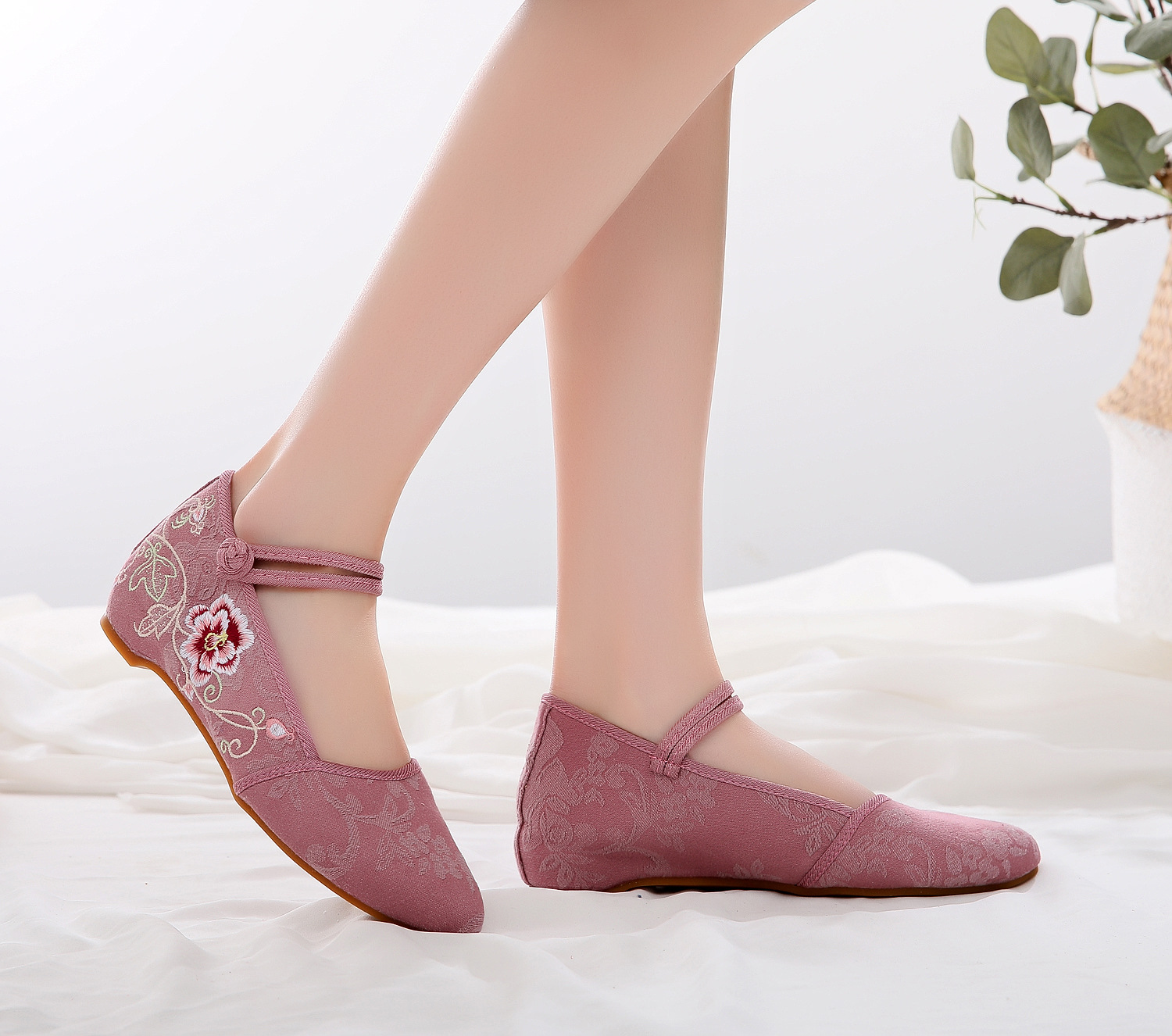 【夜香】春夏新款民族风刺绣复古内增高提花布低跟精美绣花女单鞋
