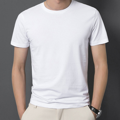 夏季短袖t恤男莫代尔棉上衣服男士纯白色打底衫冰丝半袖丅恤潮流