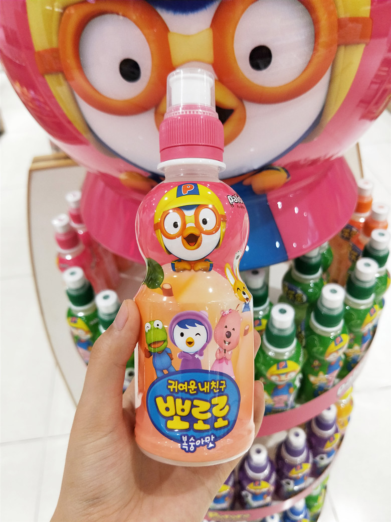 韩国进口啵乐乐饮料草莓味 水蜜桃味 儿童水果味饮料235ml批发