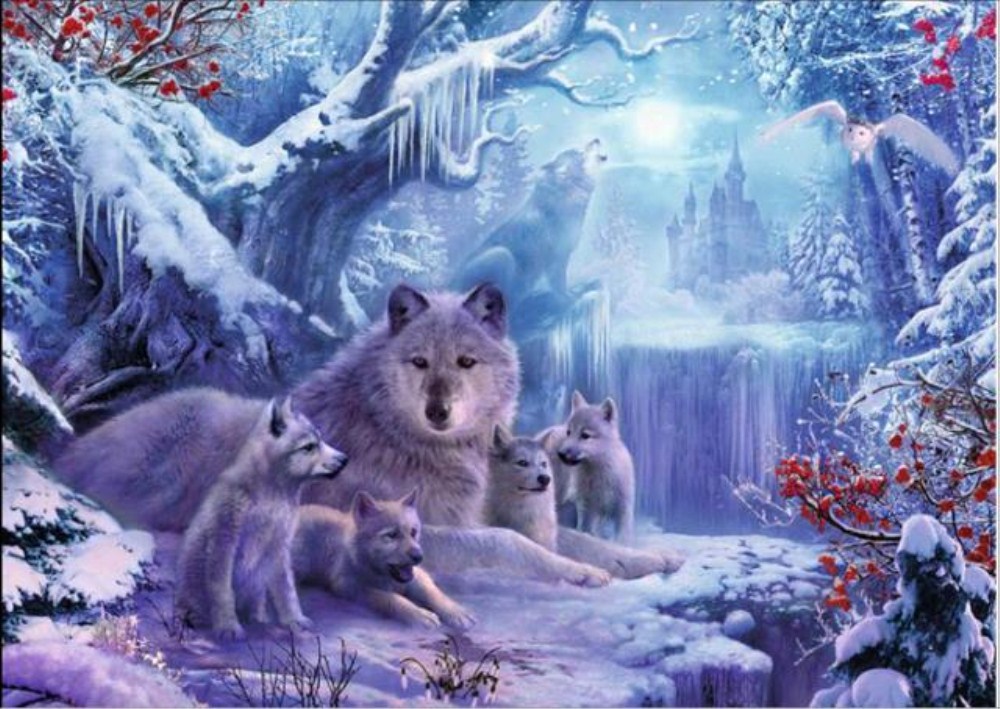 跨境外贸5d钻石画狼群 客厅卧室十字绣diy手工钻石刺绣挂画装饰画