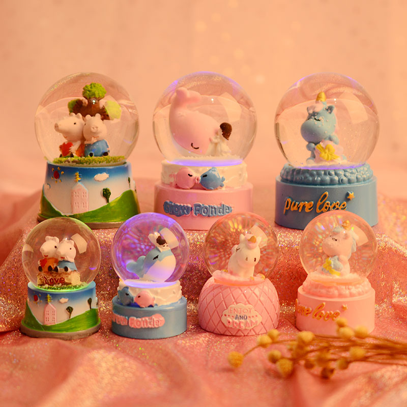 a Variety of Cartoon Resin Small Water Ball Ornaments Creative Unicorn Flash Crystal Ball 45# Student Teacher's Day Gift