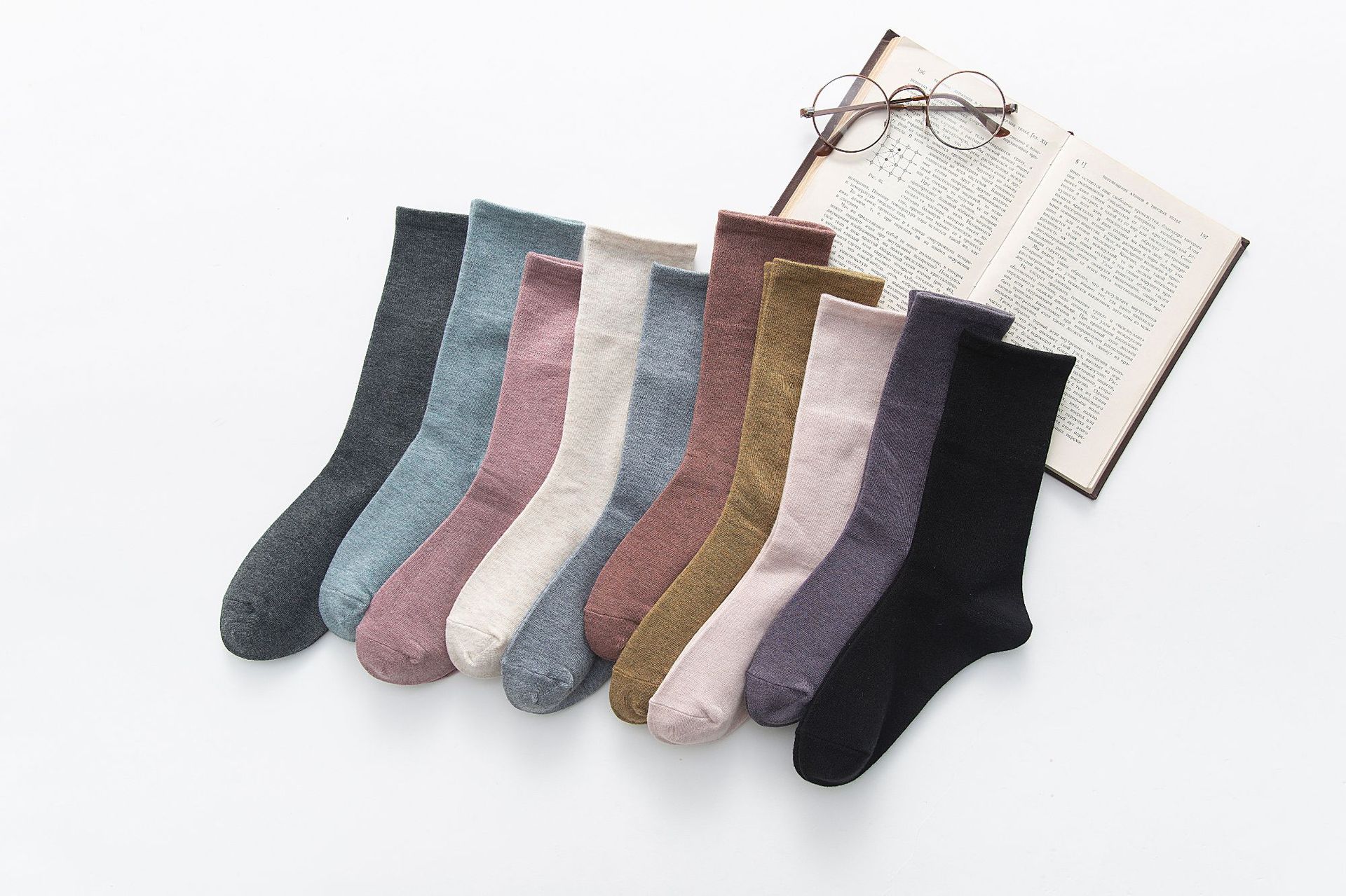 秋冬新品罗口橡筋纯棉女袜 纯色中筒袜子女 百搭女士棉袜厂家直销