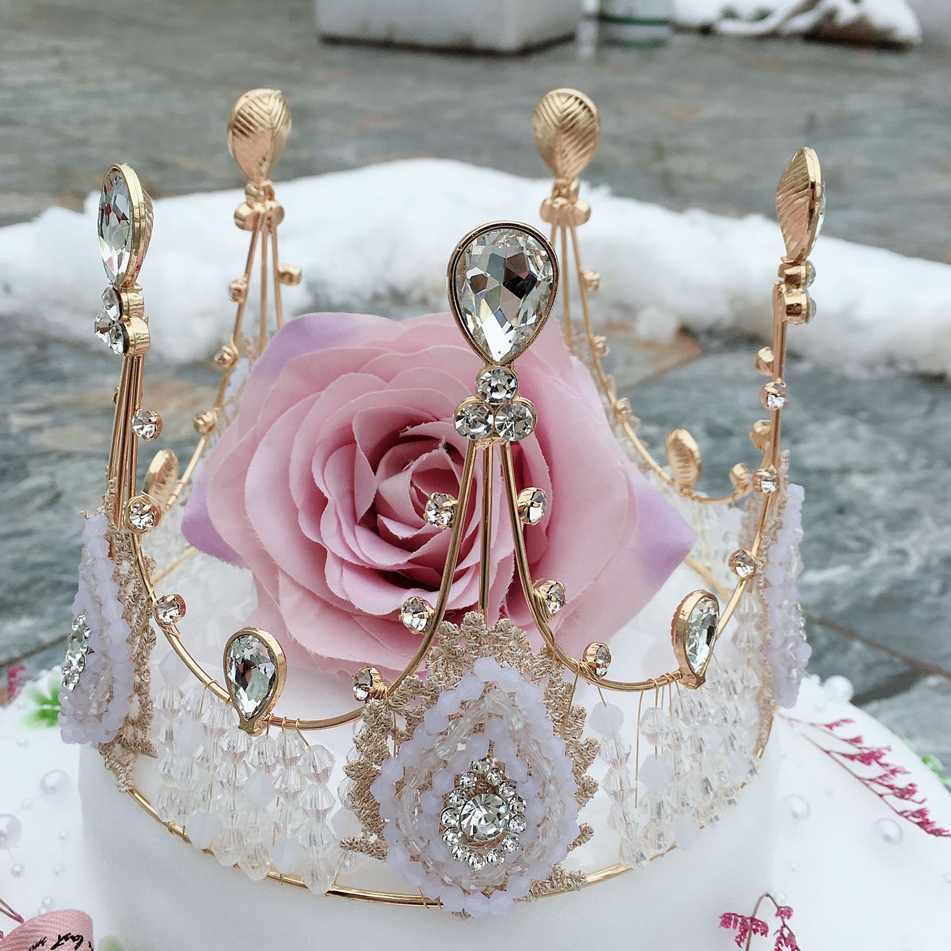 蛋糕烘焙装饰新娘蕾丝蛋糕生日配饰手工复古女王皇冠一件代发