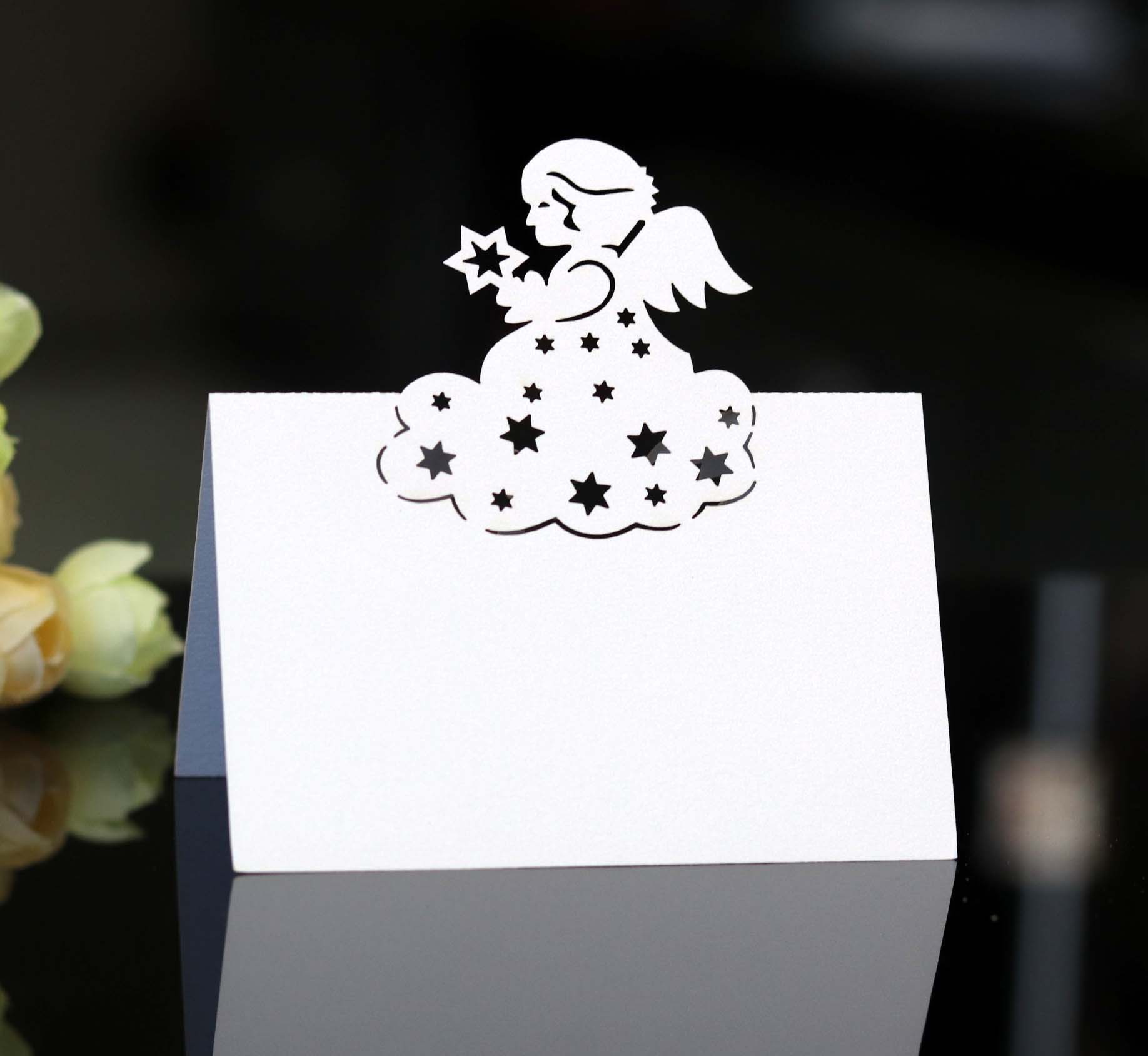 天使小女孩满月酒席位卡激光镂空纸桌卡姓名座次卡座位卡批发