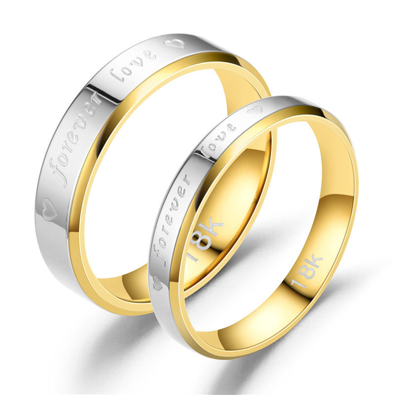 欧美跨境时尚钛钢戒指forever love永远的爱不锈钢情侣对戒饰品