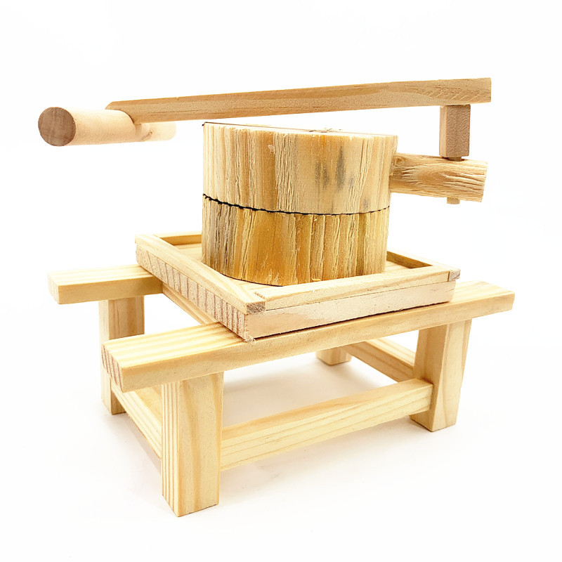 仿古创意木制工艺品石磨 时来运转风水摆件 传统复古木质玩具石磨