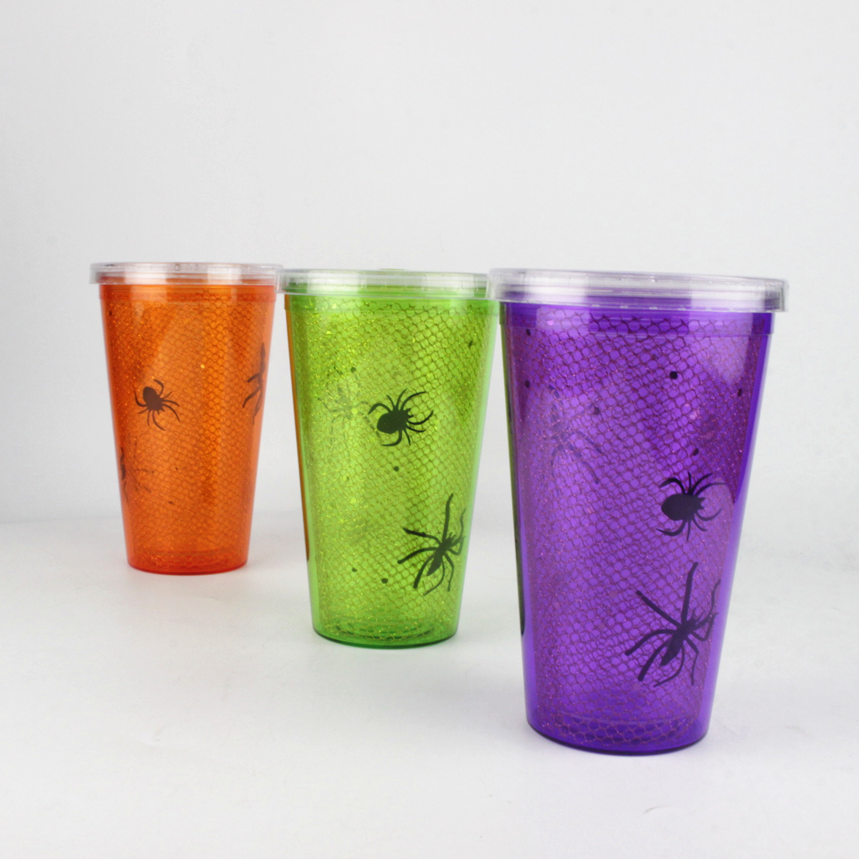 16oz双层吸管杯订制图案插纸杯450mlps透明创意双层塑料水杯