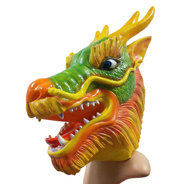 万圣节新品生肖龙头面具乳胶动物头套中国龙化妆舞会面罩影视道具