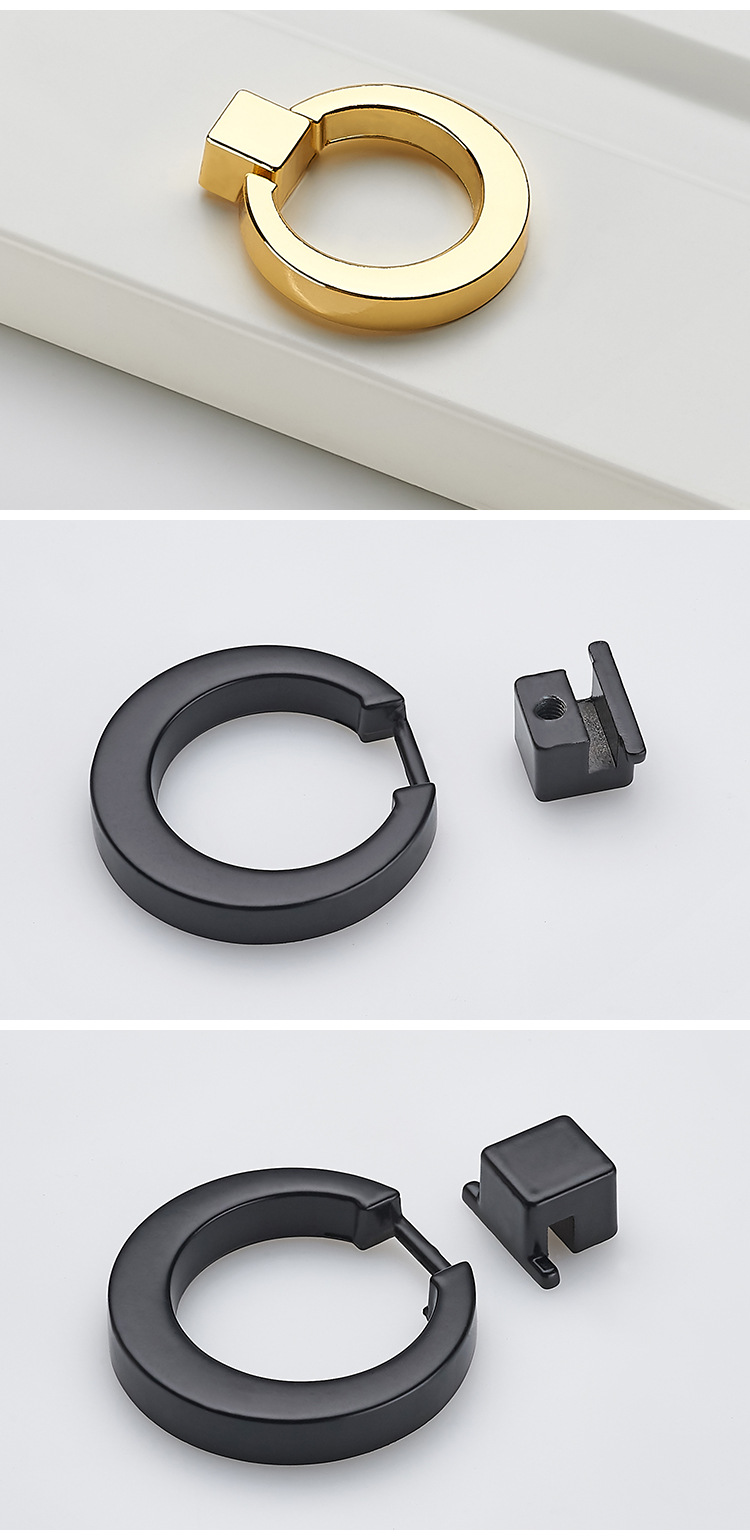 欧式环形抽屉拉环单孔拉手实心加厚黑色衣柜橱柜柜门把手现代简约