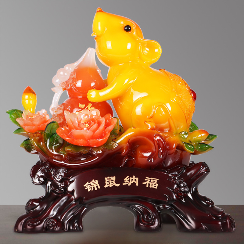雅信仿玉招财鼠摆件生肖鼠年锦鼠纳福公司银行保险礼品采购送客户