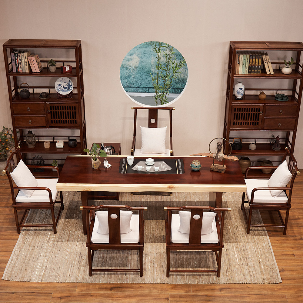 办公室实木茶桌茶台 工作室洽谈茶桌椅组合 简约家用禅意茶台套装