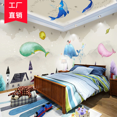3d立体卡通梦幻主题儿童房壁纸男孩女孩卧室床头背景墙装饰墙纸