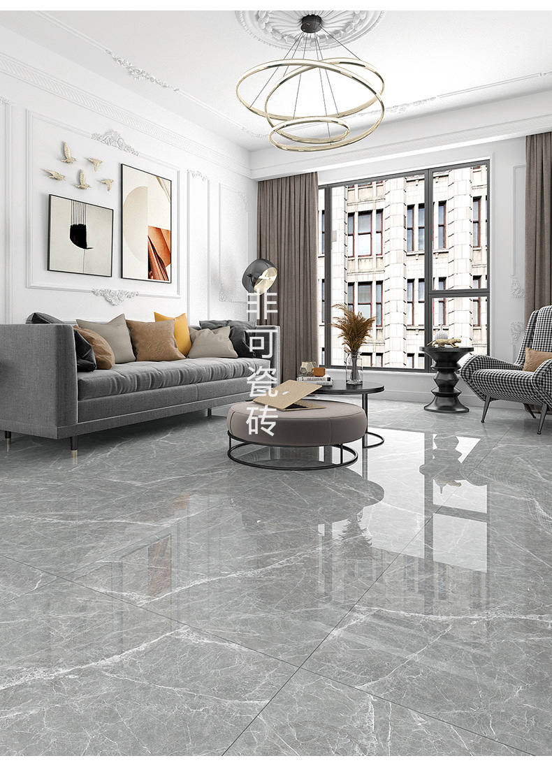 灰色800x800通体大理石瓷砖客厅地砖简约现代抛釉防滑地板砖新款