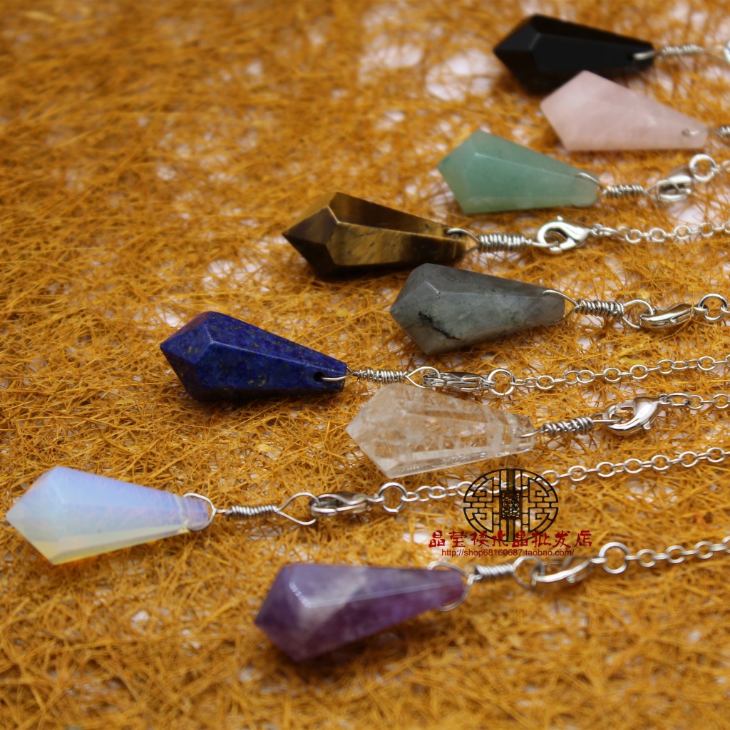 跨境新品 产地水晶灵摆 六角柱东陵玉 灵摆吊坠链子外贸货源