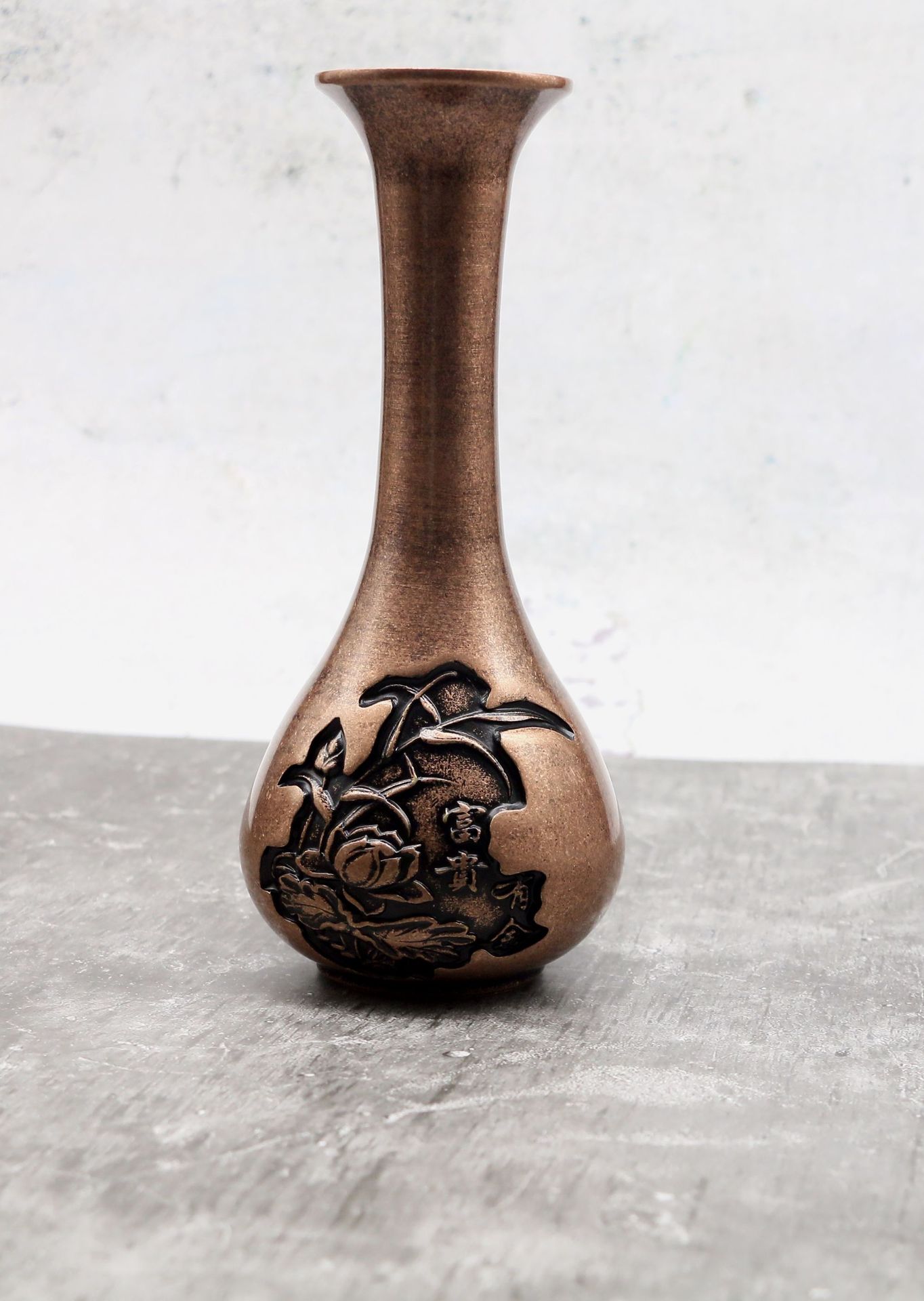 金属工艺品-全铜富贵有余长颈瓶 铜制艺术品花瓶 摆件花瓶 家居办公