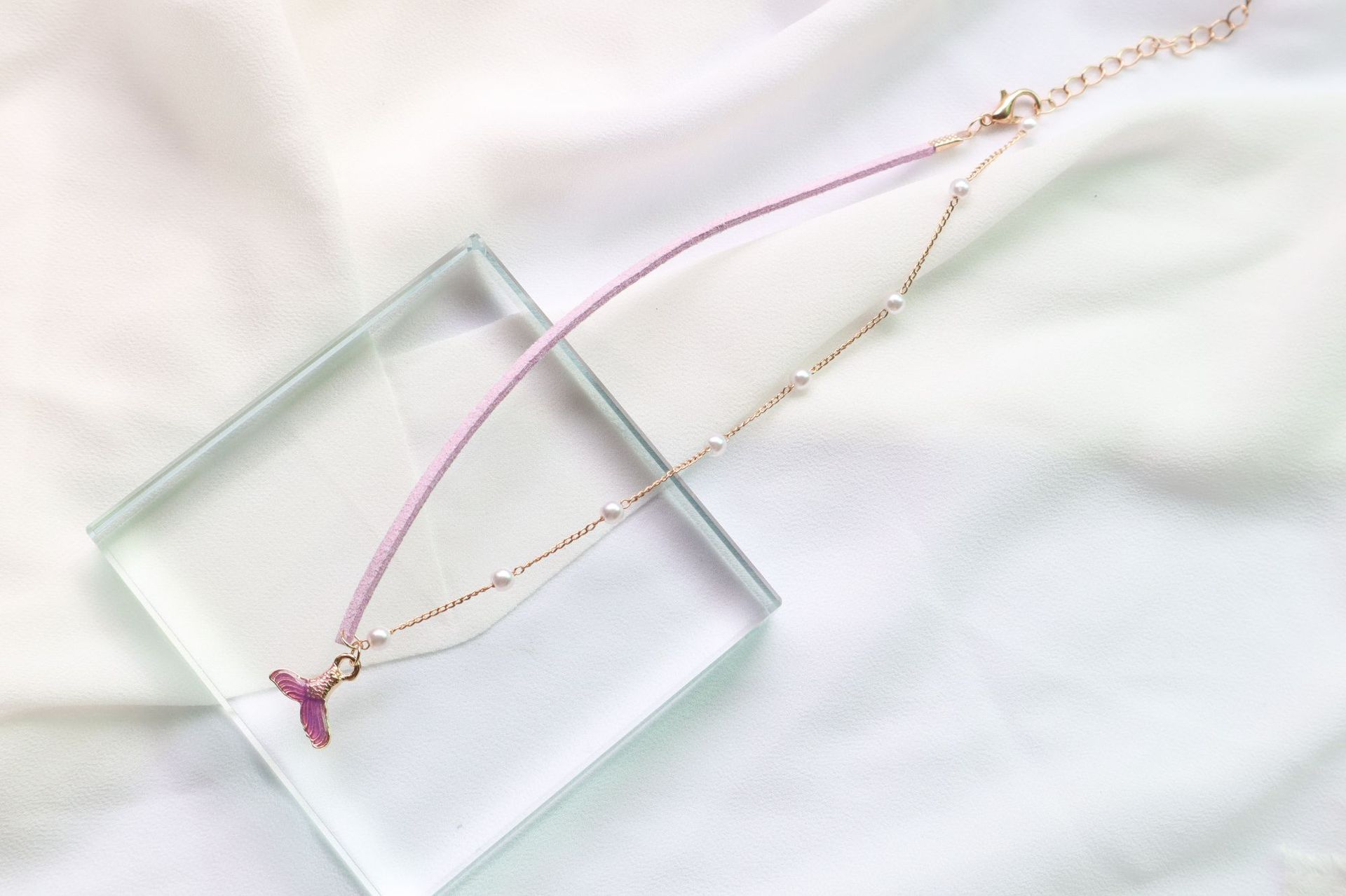 新款日韩饰品少女紫色人鱼姬尾巴吊坠颈链choker项圈锁骨链项链女