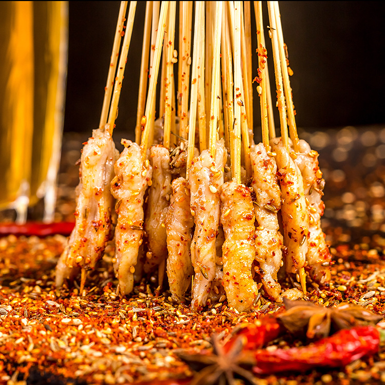 批发油炸烧烤鸡肉风味小肉串 中街夜市冰鲜小串 冷冻半成品鸡肉串