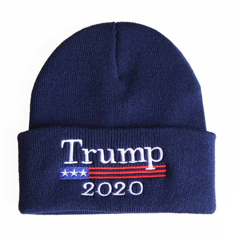 外贸实力货源 川普毛线帽2020trump刺绣针织帽保暖套头嘻哈帽子
