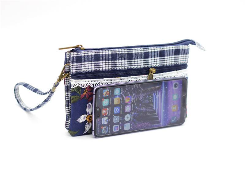 九色花新款一拉多层布艺手拿包 女士手机包手拎包满包邮 一件代发