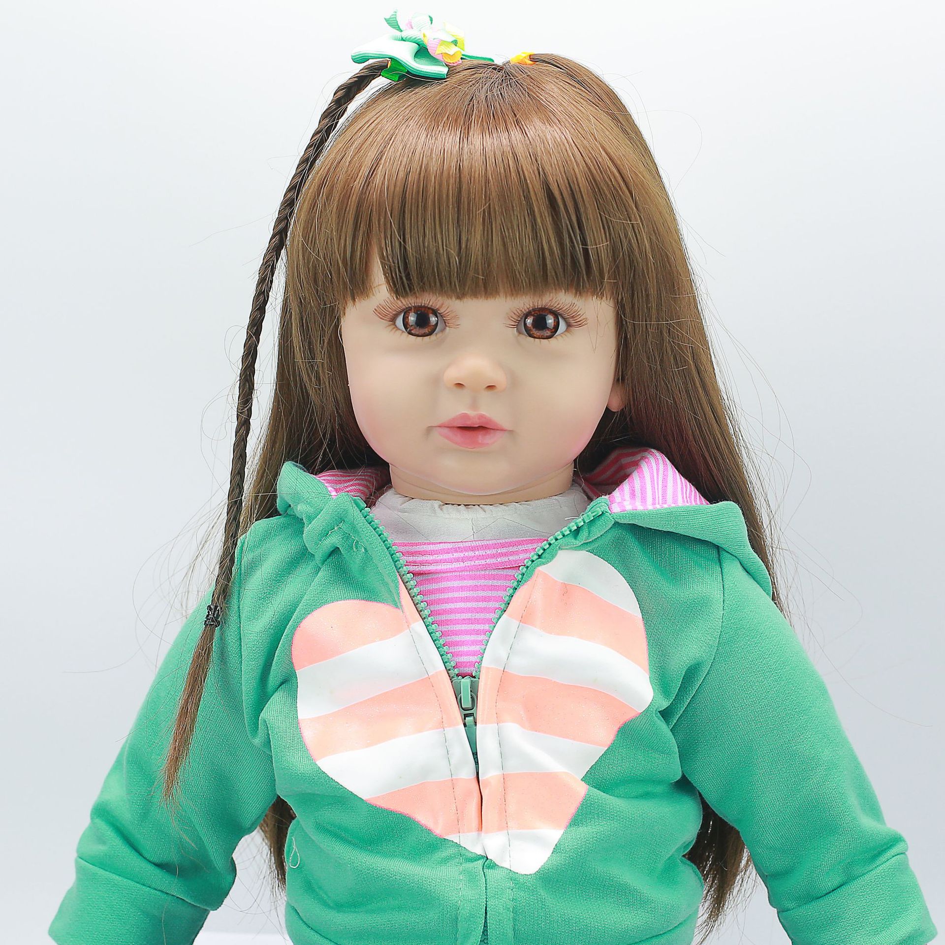 60厘米reborn toddler爱心牛仔裤套装仿真可爱公主长发仿真娃娃