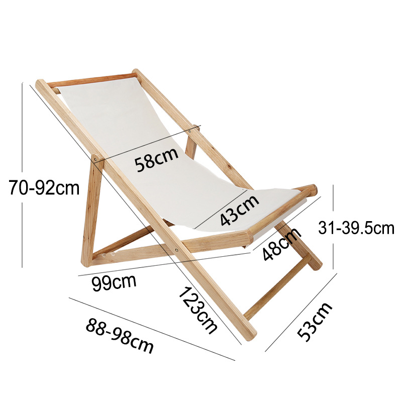 跨境专供户外沙滩椅折叠实木牛津帆布椅躺椅靠椅便携午休木质躺椅