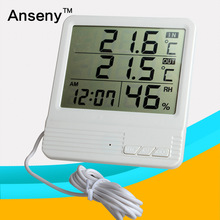 CX301A电子温湿度计室内外家用客厅带探头线温湿度计时间日期闹钟