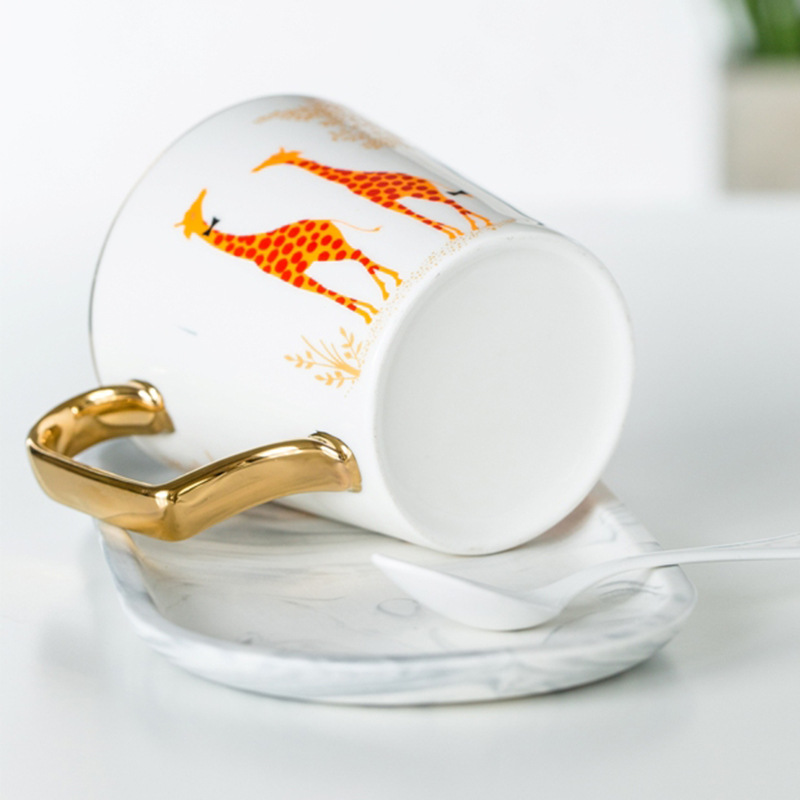 Animal Age Series Gold Outline Ceramics Mug Office Water Glass Home Breakfast Milk Cup Couple Creative Gift
