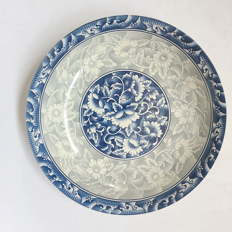 两元店青花瓷陶瓷盘 8寸圆形餐具菜盘子 临沂2元店百货批发礼品