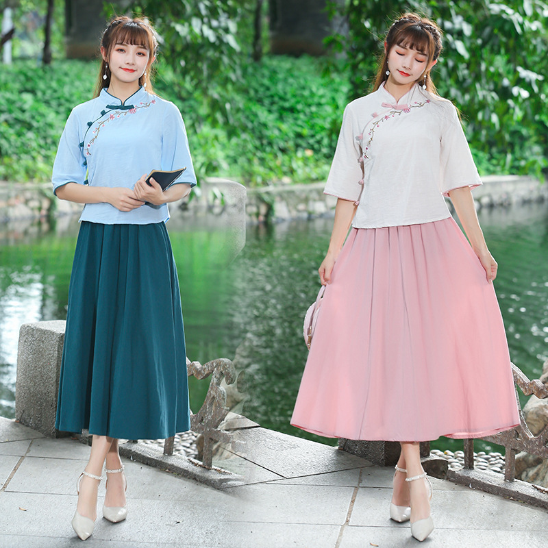 中国风棉麻汉服民国风女装唐装女改良日常学生套装服