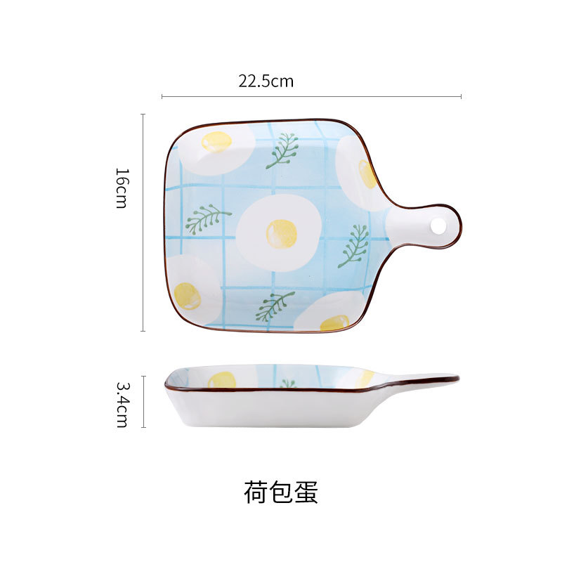 Japanese-Style Creative Ceramic Plate Printed Cheese Baked Single Handle Turnip Household Tableware Oven Microwave Oven Baking Tray Wholesale