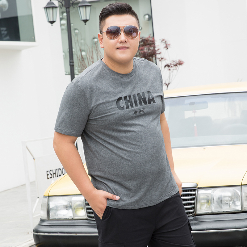 胖子大码男装宽松纯棉半袖体恤加肥加大号胖人短袖t恤肥佬上衣潮