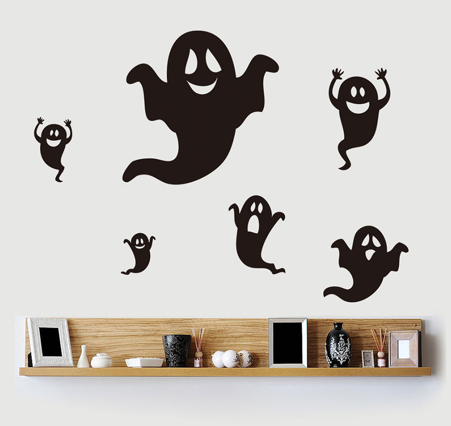 万圣节玻璃门贴商场橱窗贴纸贴画餐厅玻璃门贴纸黑色幽灵墙贴6只