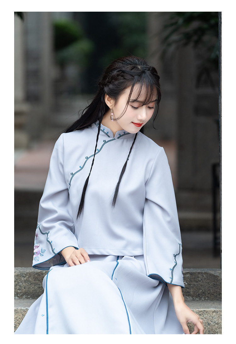 中国风民国学生套装改良汉服女日常复古连衣裙套装春季新款女裙