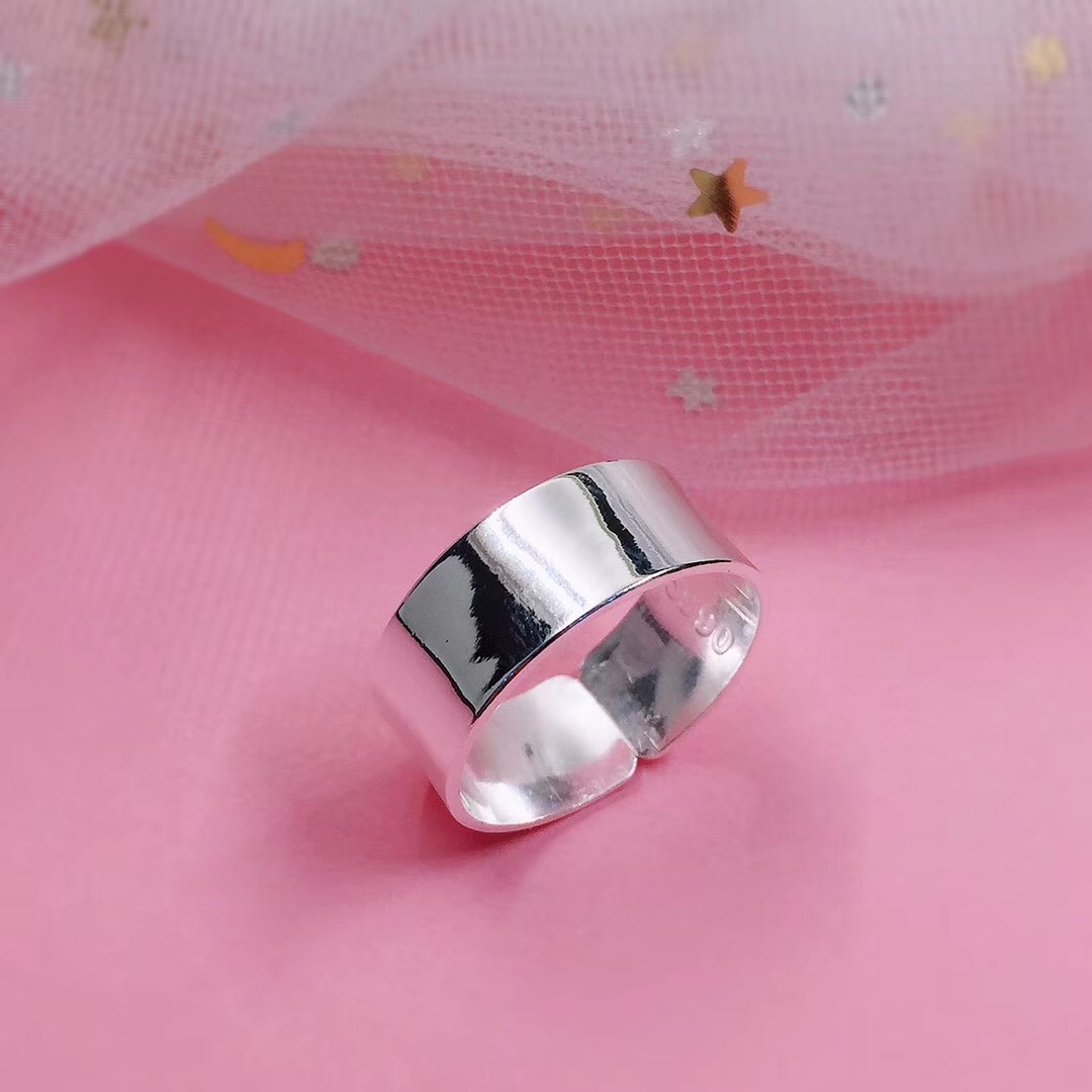 s990纯银 光板光圈戒指 加宽版 光面开口戒指 指环 女戒 开口设计