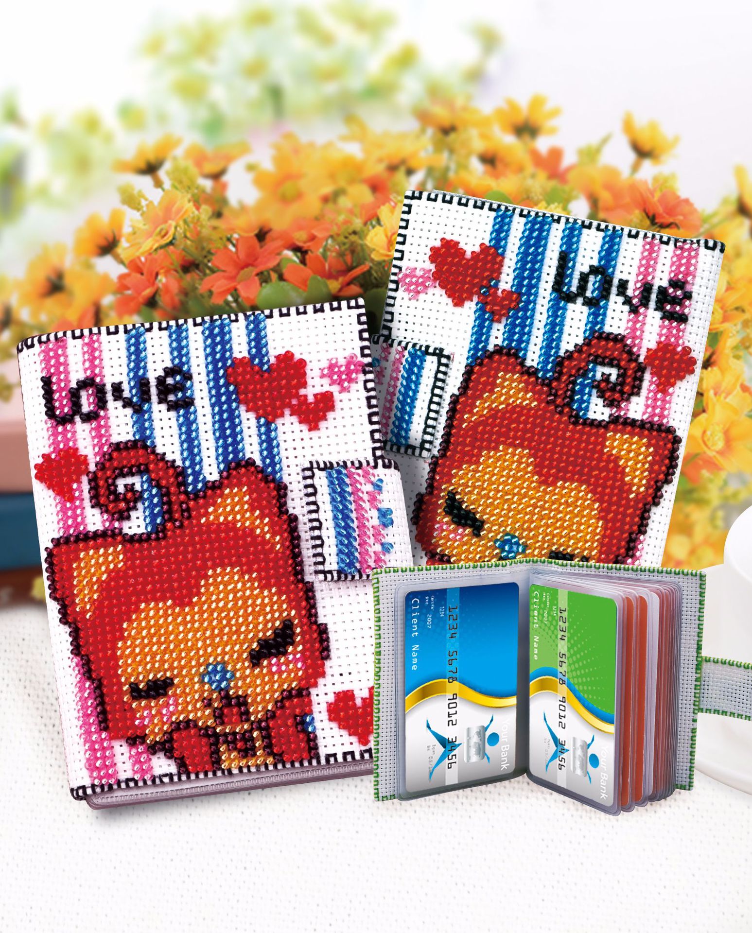 新款手工diy印花十字绣穿珠绣卡包银行公交卡身份证卡通动漫卡套