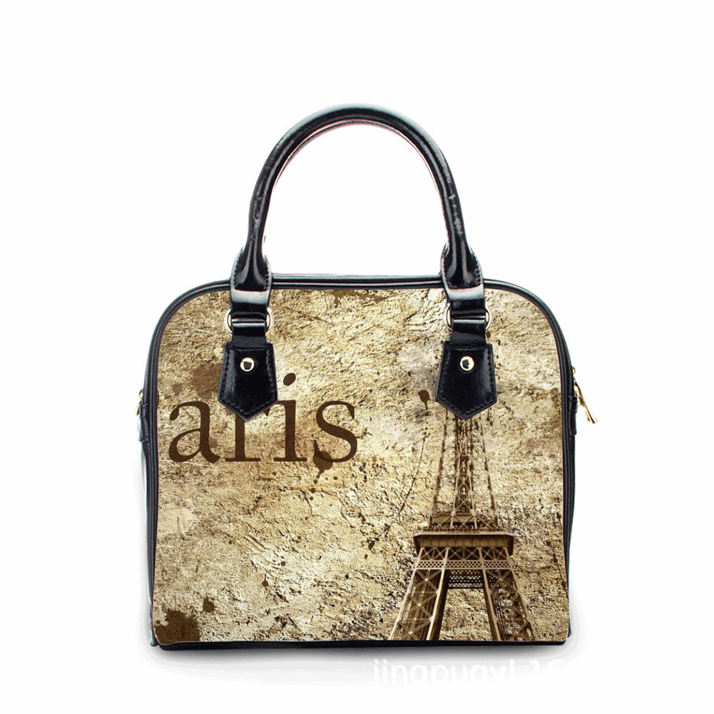 埃菲尔铁塔图案斜挎手提单肩包女时尚小方包印花pu女士包包bags