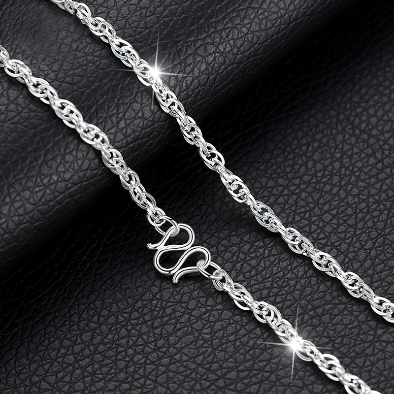 999纯银项链男女锁骨链足银裸链四方水波毛衣链长款挂链 员工福利