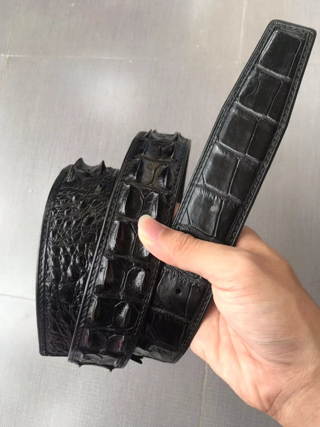 新款泰国鳄鱼背骨皮带男士休闲真鳄背骨皮不接腰带平滑商务裤带条