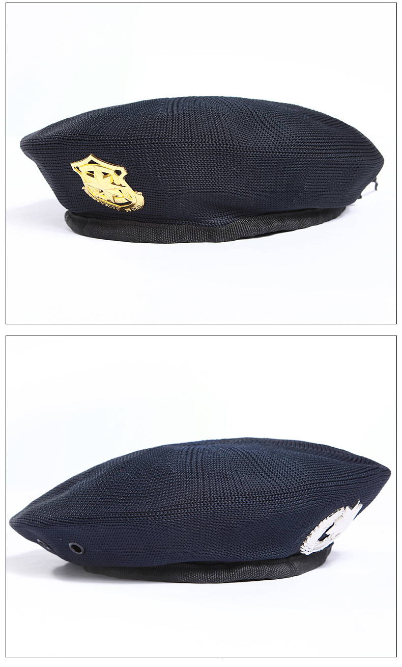 帽子批发保安网眼贝雷帽夏季黑色保安制服帽礼仪帽物业小区作训帽