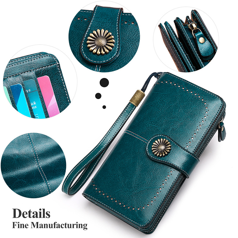 Rfid Anti-Magnetic Wallet Cross-Border New Arrival Female Korean Women's Wallet Cowhide Billfold Wallet Leather Wallet Large-Capacity Handbag