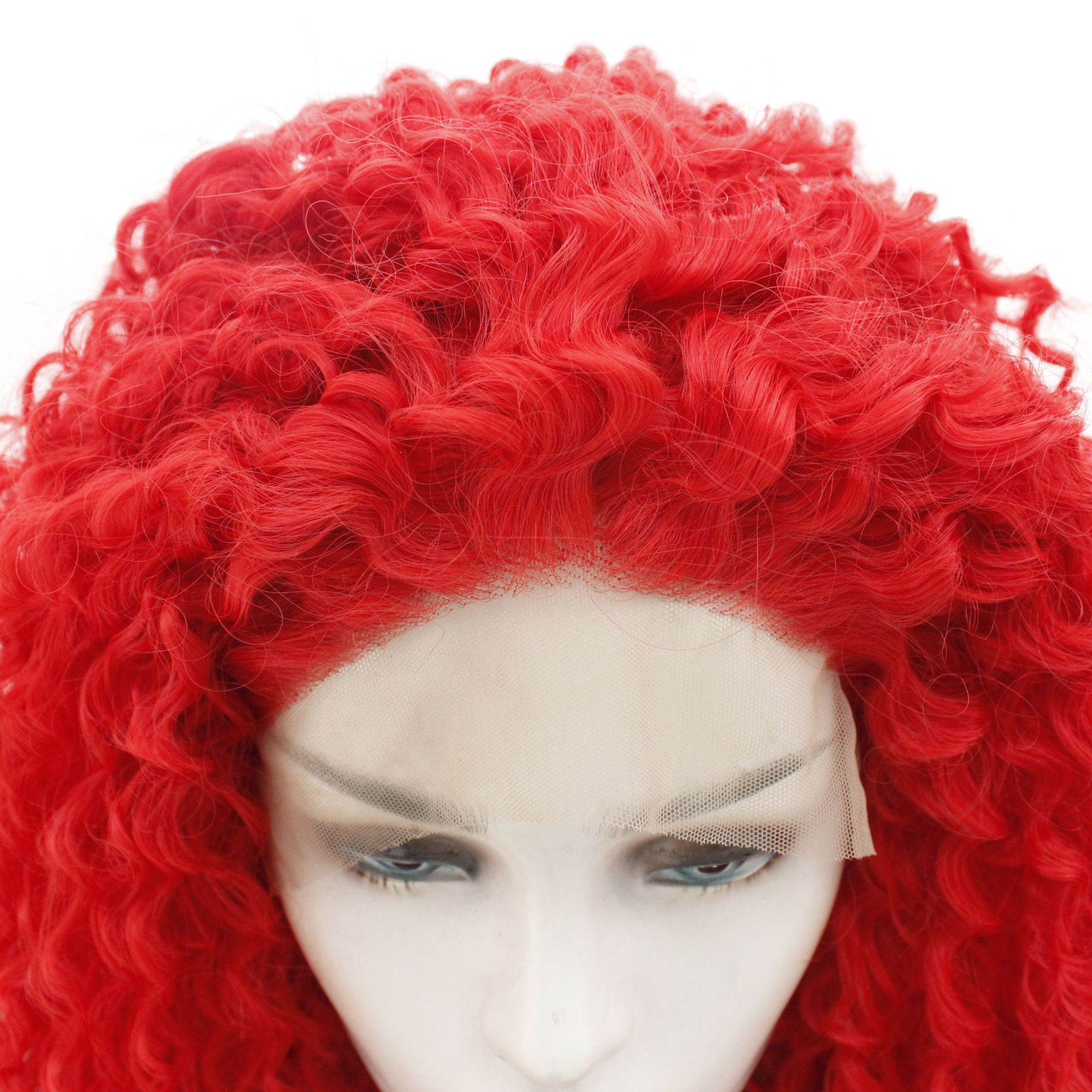 欧美小卷假发 化纤前蕾丝头套 红色cosplay高温丝可烫染假发