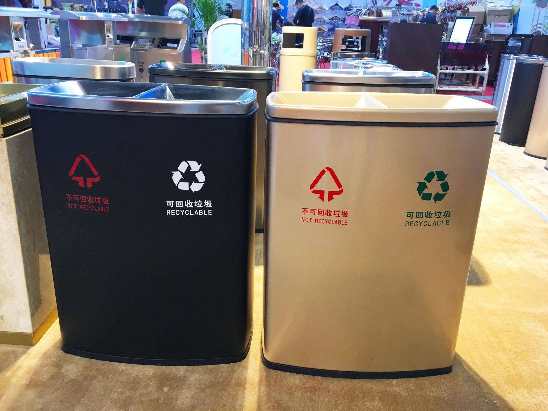 南方室内商场不锈钢分类垃圾桶电梯口酒店走廊楼道物业分类回收箱