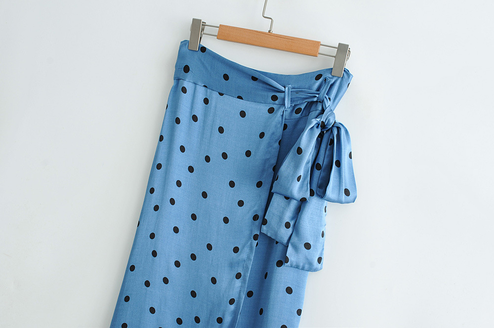 批发2019春夏新品欧美风女装兰色波点系结笼纱裙半身裙