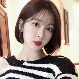 假发女短发空气刘海网红可爱逼真圆脸韩版波波头短卷发全头套式女