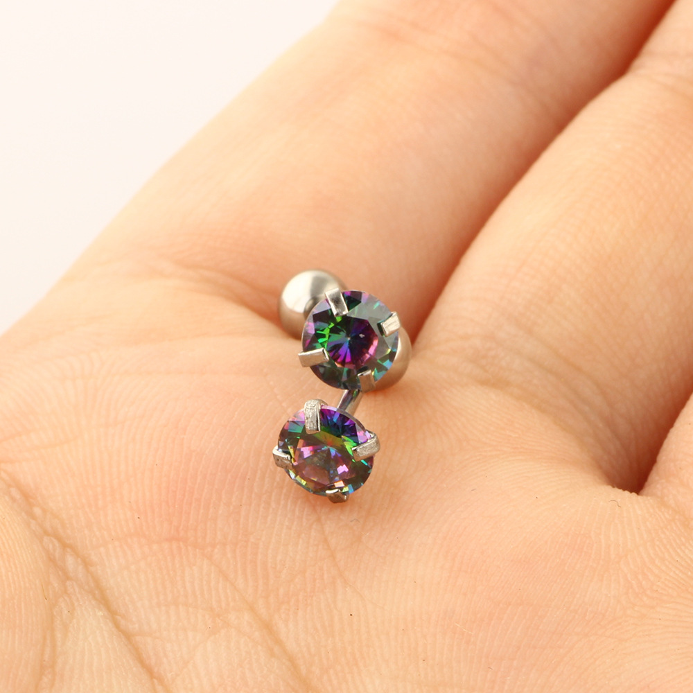 欧美5mm圆形锆石耳钉抓锆耳骨钉小耳饰不锈钢身体穿刺饰品