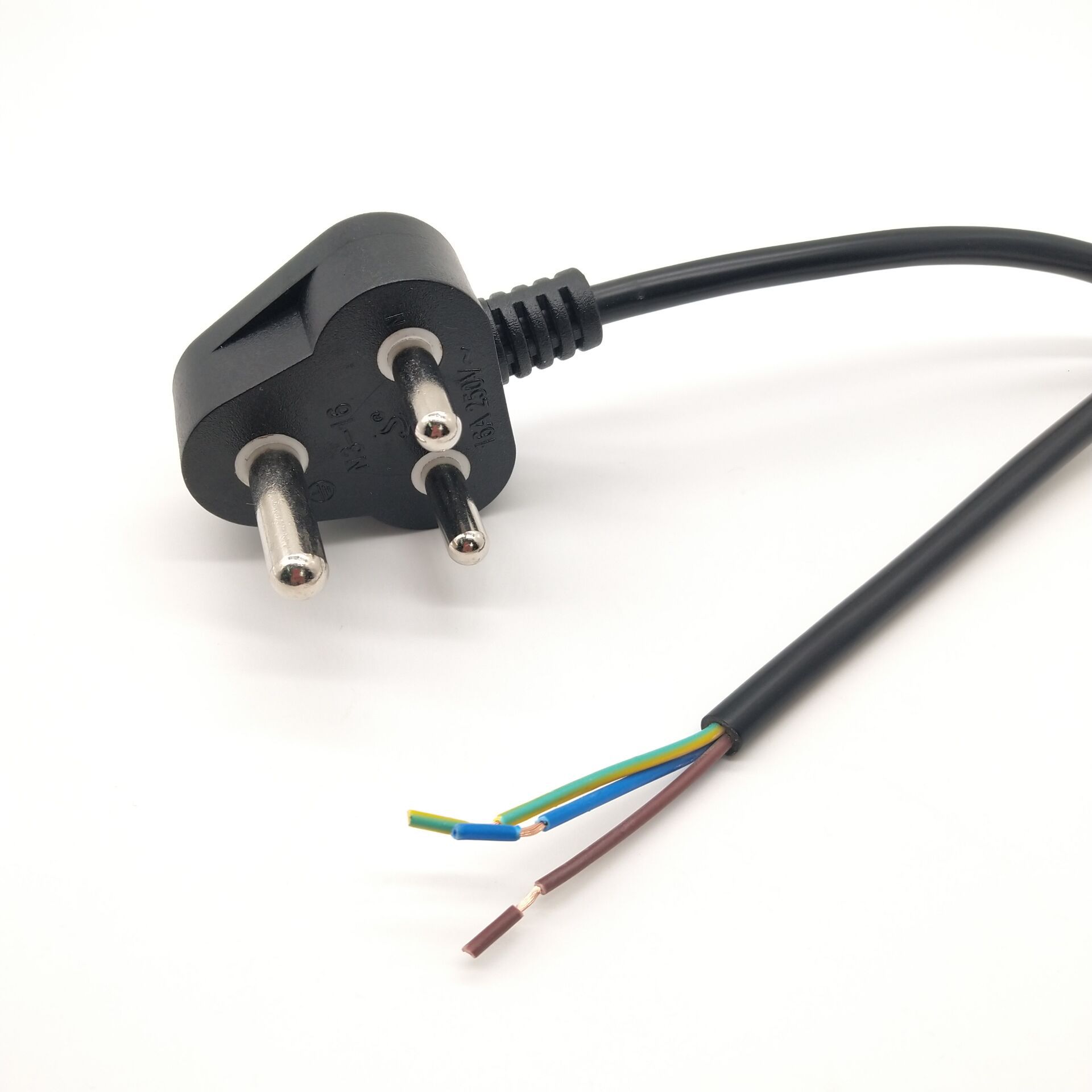 厂家供应印度插头电源线 全铜特大南非三插电源线 尾部按需求处理