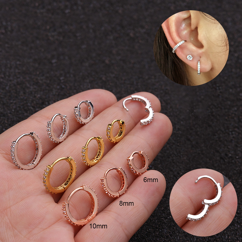 New Zircon Earrings Micro-Inlaid round Small Ear Studs Fashion Personality Cartilage Earrings Foreign Trade Ear Piercing Jewelry