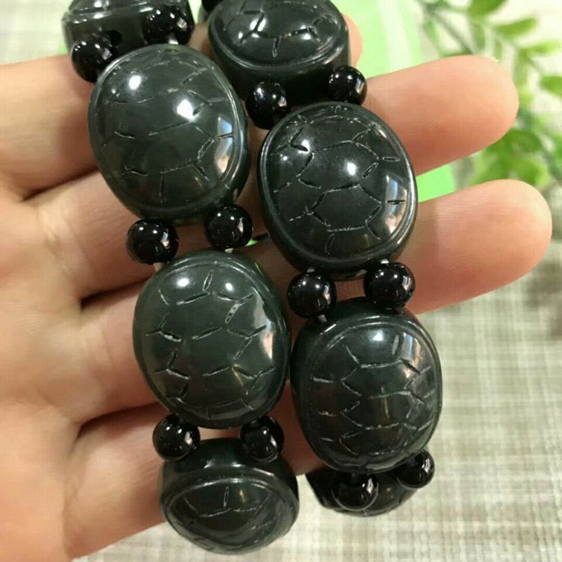 批发新疆和田玉青玉龟壳手链青墨玉乌龟背富贵长寿手链手串男女款