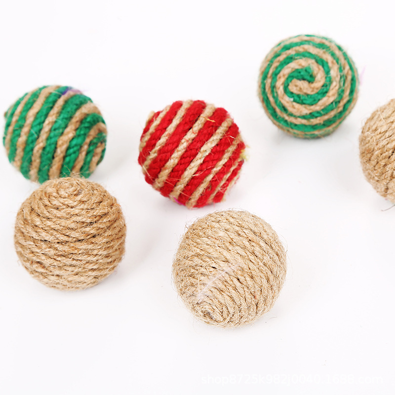 Pet Cat Toy Christmas Pet Supplies Hemp Rope Ball Jute Material Cat Toy Ball Rolling Sound Toy